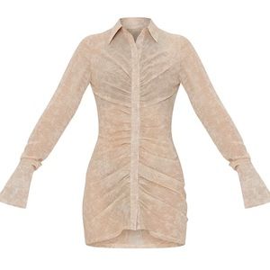 PLT Cream Croc Ruched Front Bodycon Dress